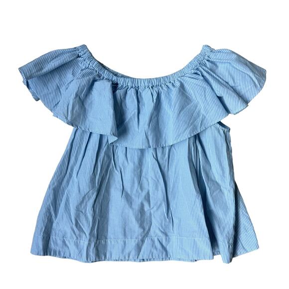 $225 Anine Bing Ruffle Striped Blue & White Off The Shoulder Top - L - Picture 4 of 6